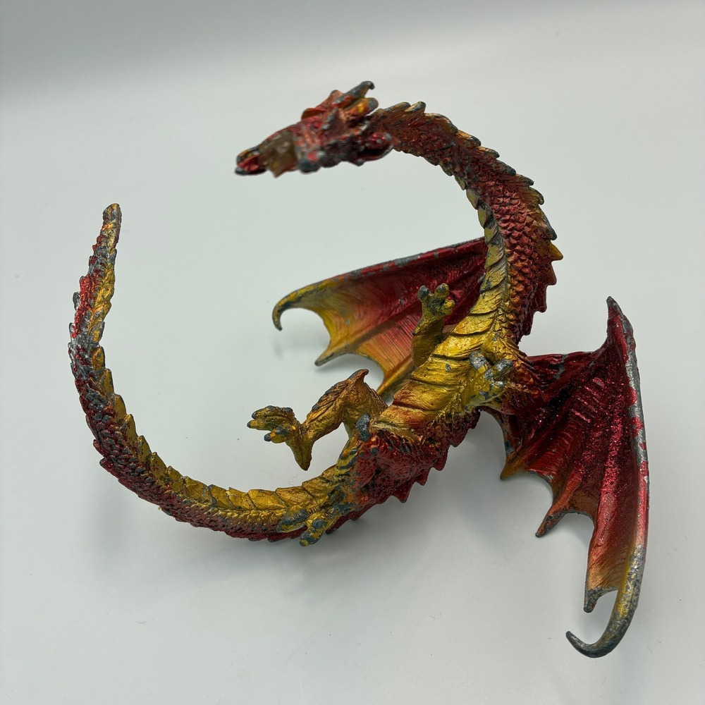 Pewter Red and Gold Dragon Figurine Heavy Metal Fantasy Sculpture with Gem